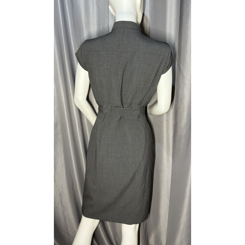 CALVIN KLIEN WOMEN’S SIZE 6 CAP SLEEVE BUTTON STRETCH BELTED GRAY CAREER DRESS - Picture 3 of 13